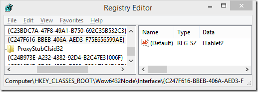 Registry override for the WPF stylus/tablet interface, set to Override Local